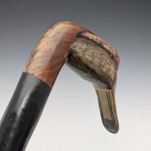 British Vintage Thick Black Shaft Cane with Painted Duckhead Handle, 94cm